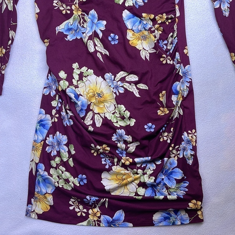 Hello Miz Burgundy Floral Off The Shoulder Ruffle Maternity Dress Small - Picture 6 of 9
